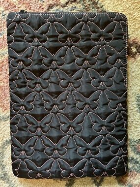 NWT Wild Fable Black Quilted Butterfly Tablet Sleeve with Pink Stitching